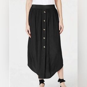 J.Jill black pull-on‎ pleated button front asymmetrical hem Midi Skirt Size L